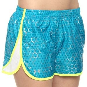 Under Armour Women Teal 3” Honeycomb Geometric Pattern Athletic Running Shorts L
